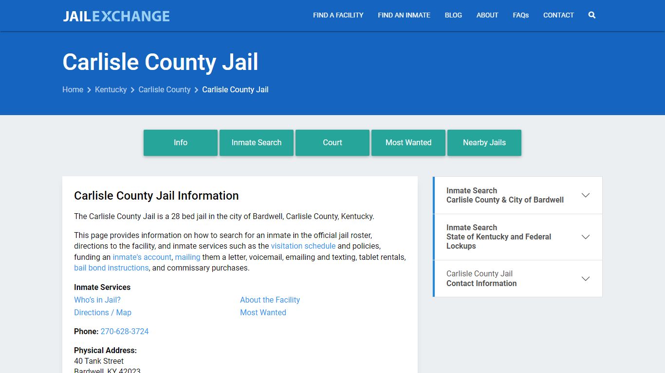 Carlisle County Jail, KY Inmate Search, Information